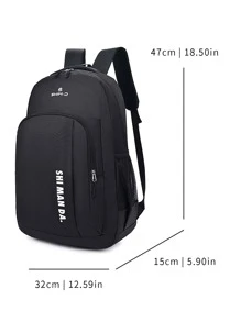 12.59英寸防水男士字母印花旅行背包 - 黑色 - 查看 10