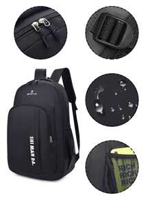 12.59英寸防水男士字母印花旅行背包 - 黑色 - 查看 4