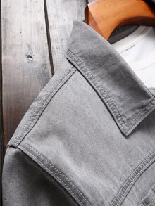 Manfinity Men Plus Dual Pocket Denim Shirt Without Tee - Grey - View 6