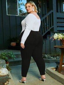 SHEIN CURVE+ Jeans ajustados desgarro de talle alto - Negro - Ver 6