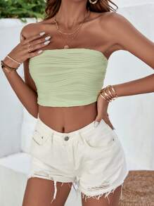 SHEIN WYWH Áo nữ màu trơn Giải trí - màu xanh lá - Xem 4