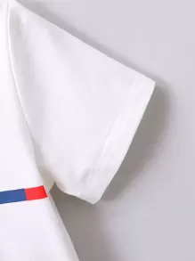 SHEIN 男小童黑色和白色撞色字母圖案短袖T恤和短褲套裝適合夏天