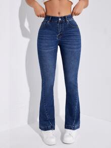Slant Pocket Flare Leg Jeans - Dark Wash - View 2