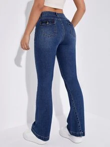 Slant Pocket Flare Leg Jeans - Dark Wash - View 3