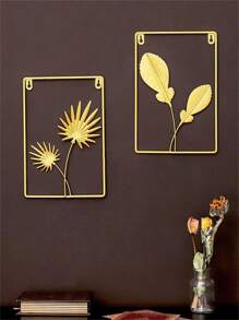 2 piezas Colgante de pared con diseño de hoja - Dorado - Ver 1