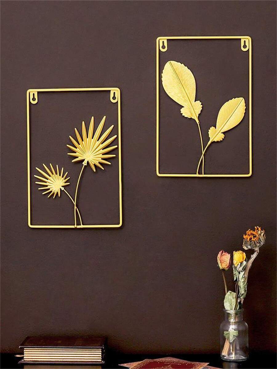 2 piezas Colgante de pared con diseño de hoja - Dorado - Ver 1