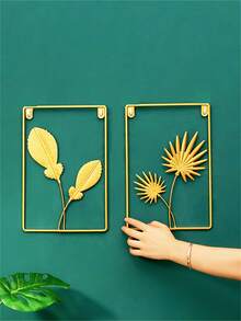 2 piezas Colgante de pared con diseño de hoja - Dorado - Ver 3