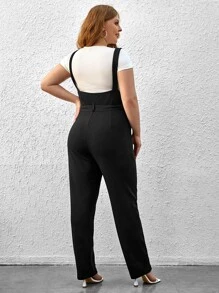 SHEIN Essnce Plus Slant Pocket Belted Overall Jumpsuit Without Tee - Black - View 2