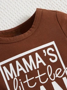 SHEIN Baby Boy Slogan Graphic Romper - Coffee Brown - View 3