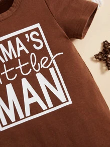 SHEIN Baby Boy Slogan Graphic Romper - Coffee Brown - View 4