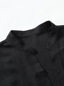 Manfinity Homme Loose Fit Men's Notched Collar Shirt With Dual Chest Pockets - Black - View 4