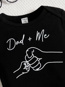 SHEIN 男嬰手勢和字母圖案連體衣 - 黑色 - 查看 3