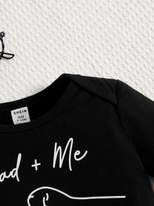 SHEIN 男嬰手勢和字母圖案連體衣 - 黑色 - 查看 4