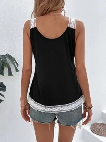 Breezaya Contrast Lace Wide Strap Top - Black - View 2