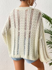 SHEIN VCAY Drop Shoulder Pointelle Knit Jumper Without Bra - Beige - View 2