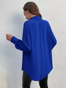SHEIN Tall Pocket Patched Drop Shoulder Shirt - Royal Blue - View 2