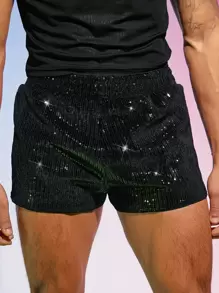 FeverCity Men Straight Leg Sequin Shorts - Black - View 3