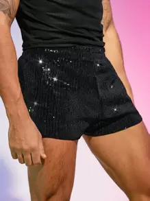 FeverCity Men Straight Leg Sequin Shorts - Black - View 5