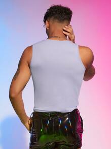 Manfinity RebelGame Tops Nam Bất đối xứng Cắt ra màu trơn Giải trí - Màu Xám nhạt - Xem 5