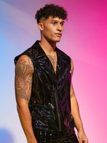 Manfinity Men Lapel Neck PU Leather Vest Jacket - Black - View 6