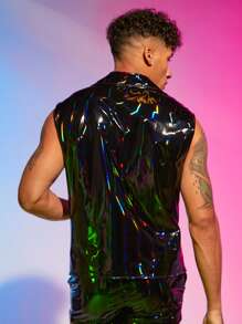 Manfinity Men Lapel Neck PU Leather Vest Jacket - Black - View 7