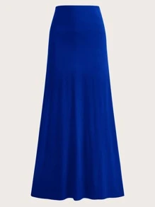 SHEIN Clasi Solid High Waist Skirt - Royal Blue - View 2