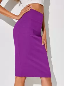 SHEIN Tall 高腰素色鉛筆裙 - 紫羅蘭色 - 查看 4