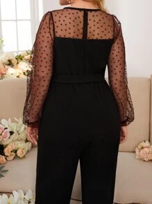 SHEIN Frenchy Jumpsuits Plus Size Thắt lưng Tương phản Mesh Dây kéo Tim Thanh lịch - màu đen - Xem 6