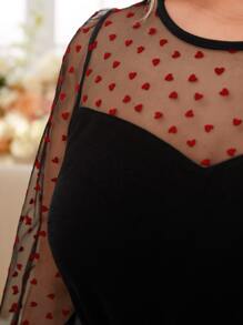 SHEIN Frenchy Jumpsuits Plus Size Thắt lưng Tương phản Mesh Dây kéo Tim Thanh lịch - màu đen - Xem 2