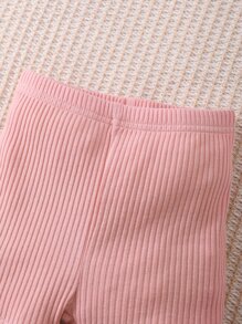 SHEIN Baby Girl 3pcs Solid Rib-Knit Shorts - Multicolor - View 4