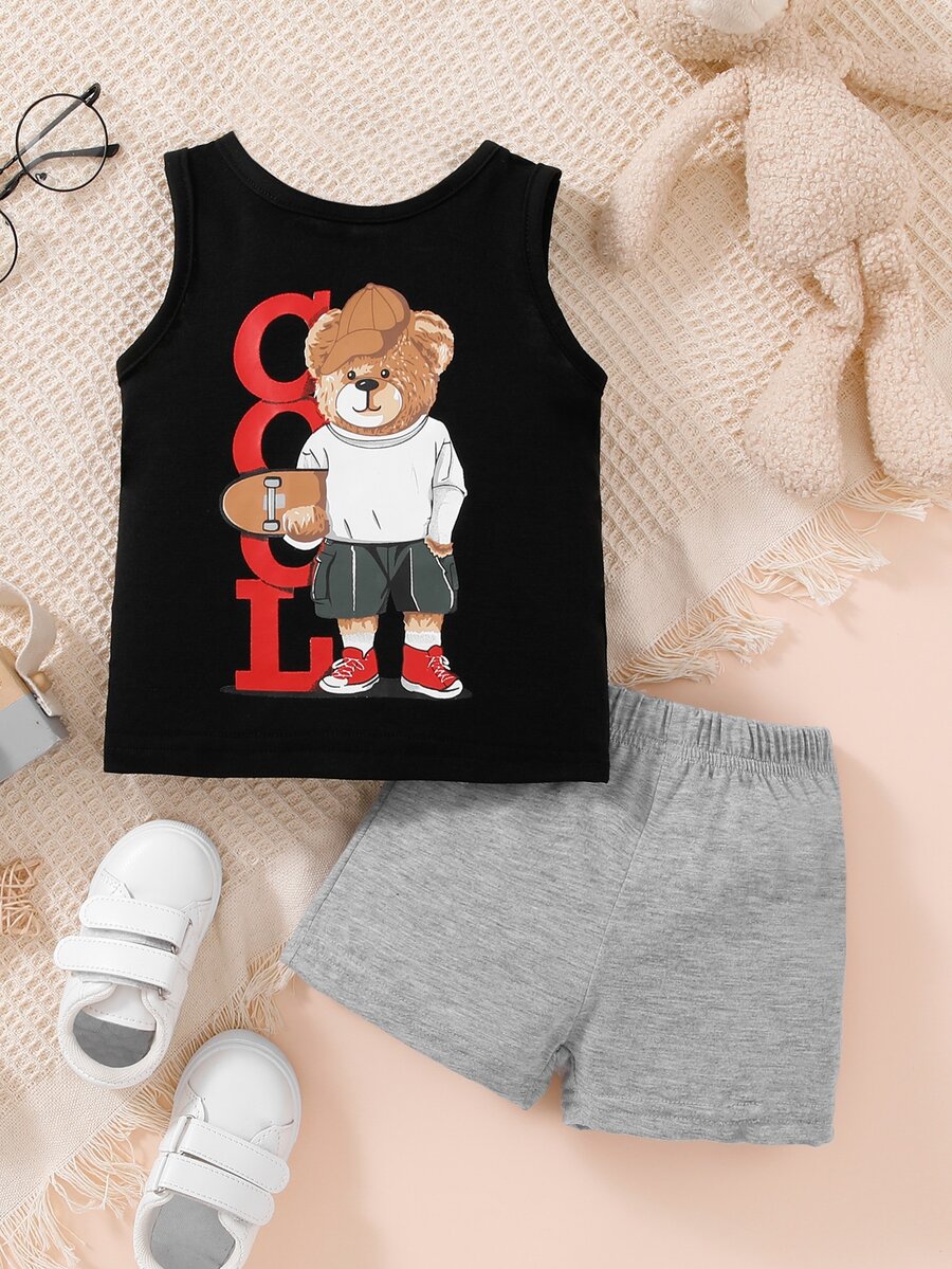 Baby Bear & Letter Graphic Tank Top & Shorts