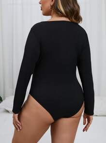 SHEIN Privé Plus Twist Front Cut Out Bodysuit - Black - View 3