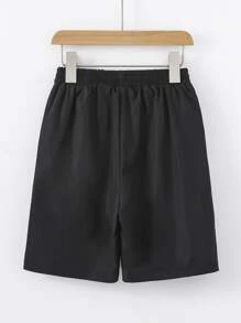 Boys Cartoon & Slogan Graphic Shorts - Black - View 2