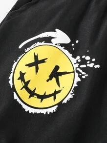 Boys Cartoon & Slogan Graphic Shorts - Black - View 4