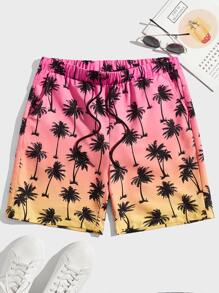 Manfinity RebelGame Men Coconut Tree Print Drawstring Waist Shorts - Multicolor - View 1