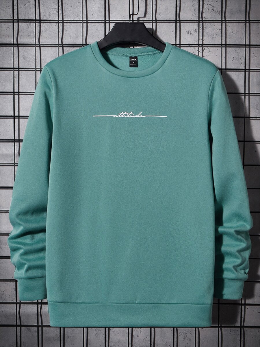 GENTILAND Men Letter Graphic Sweatshirt - Cadet Blue - View 1