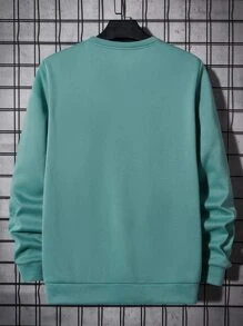 GENTILAND Men Letter Graphic Sweatshirt - Cadet Blue - View 2