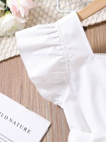 Girls Square Neck Butterfly Sleeve Belted Blouse - White - View 5
