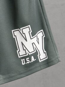 SHEIN Leap Crew Tween Boy Basketball & Letter Graphic Tee & Drawstring Waist Shorts - Dark Grey - View 4