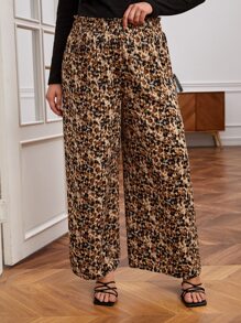 SHEIN Frenchy Plus Allover Print Paper Bag Waist Wide Leg Trousers - Multicolor - View 2
