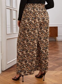 SHEIN Frenchy Plus Allover Print Paper Bag Waist Wide Leg Trousers - Multicolor - View 5