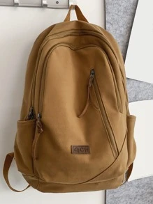 Letter Patch Decor Functional Backpack - Brown - View 1