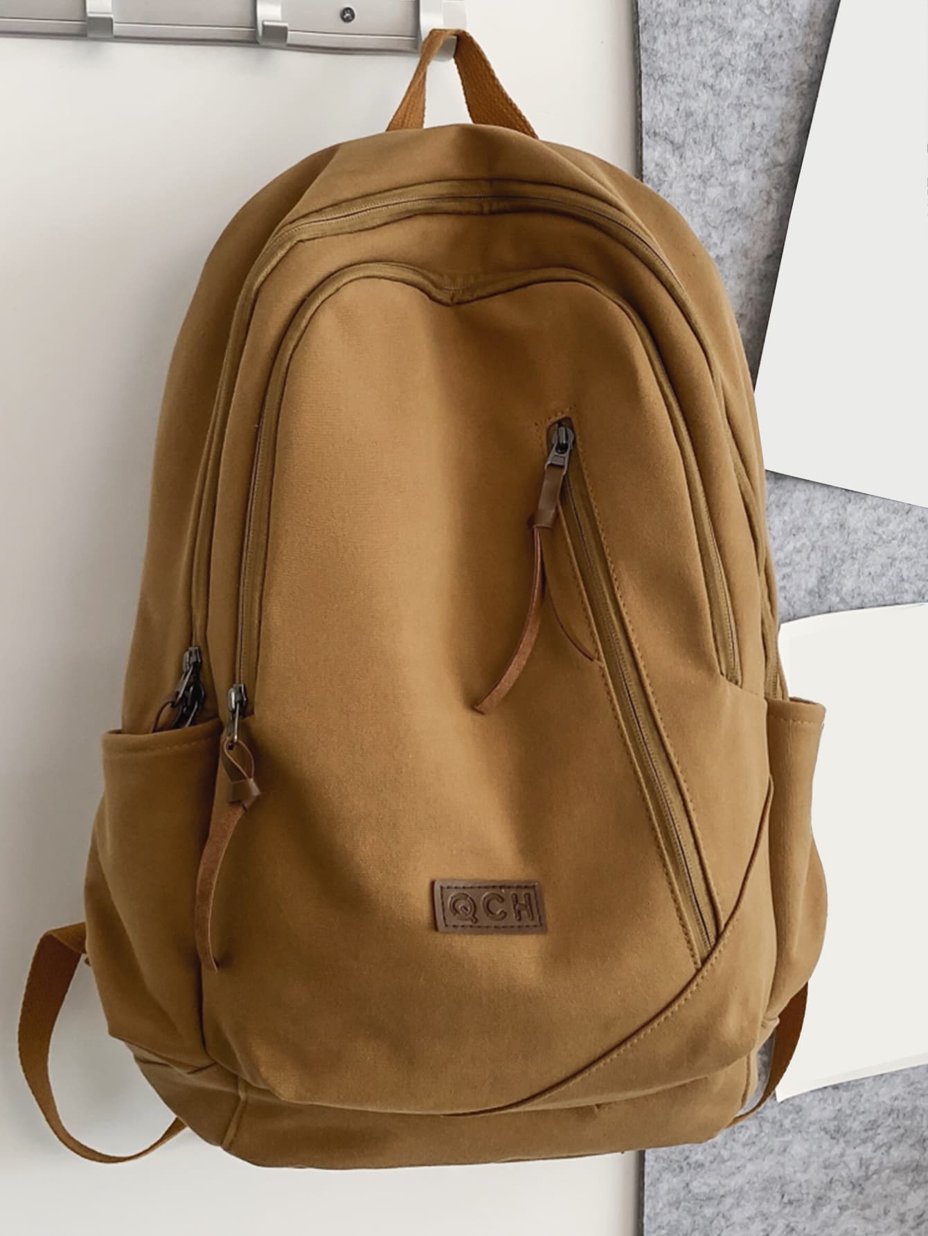 Letter Patch Decor Functional Backpack - Brown - View 1