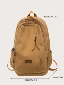 Letter Patch Decor Functional Backpack - Brown - View 3