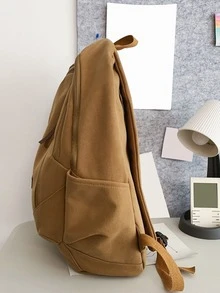 Letter Patch Decor Functional Backpack - Brown - View 4