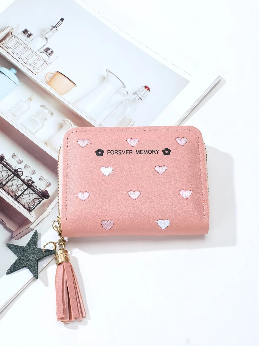 心和字母刺繡短皮夾 - 藍色 - 查看 1