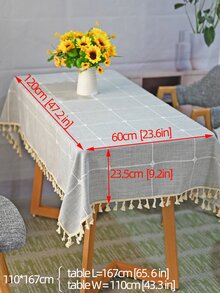 1 pieza Mantel con patrón de cuadros con diseño de fleco