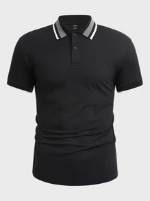 Manfinity Men Striped Trim Polo Shirt - Black - View 1