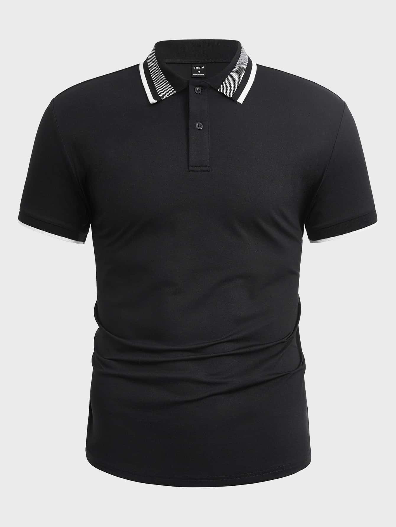 Manfinity Men Striped Trim Polo Shirt - Black - View 1
