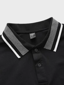 Manfinity Men Striped Trim Polo Shirt - Black - View 4
